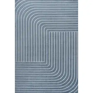 Photo of Dark Blue And Cream Striped Indoor Outdoor Area Rug