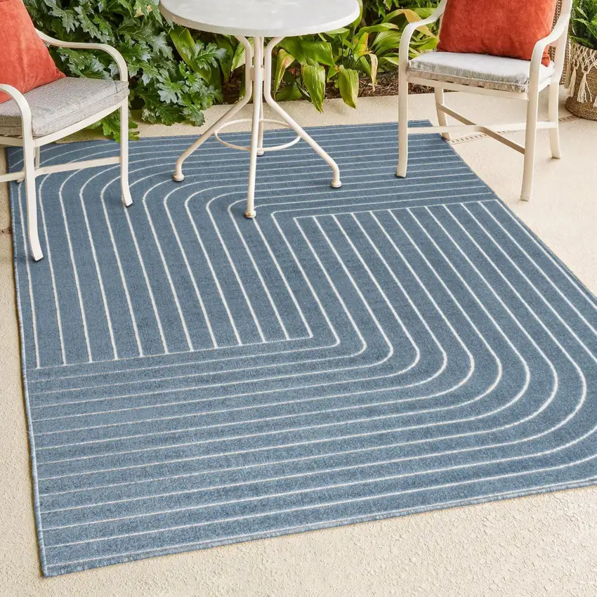 Dark Blue And Cream Striped Indoor Outdoor Area Rug Photo 9