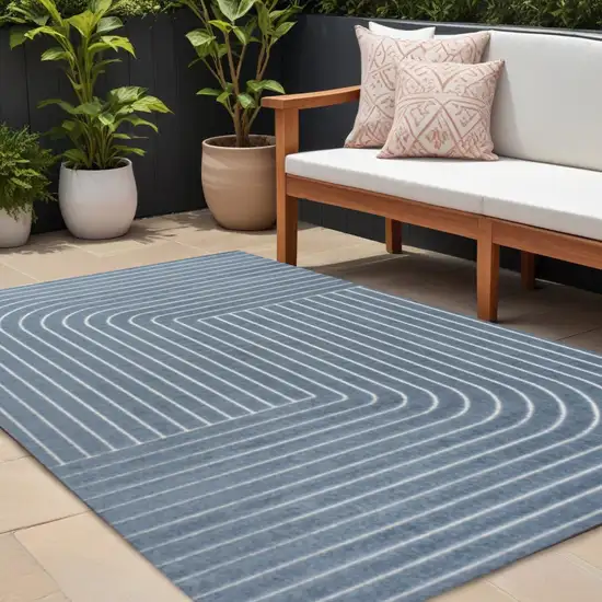 Dark Blue And Cream Striped Indoor Outdoor Area Rug Photo 1