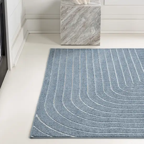Dark Blue And Cream Striped Indoor Outdoor Area Rug Photo 6