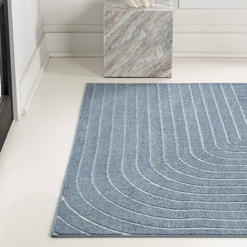 Dark Blue And Cream Striped Indoor Outdoor Area Rug Photo 6