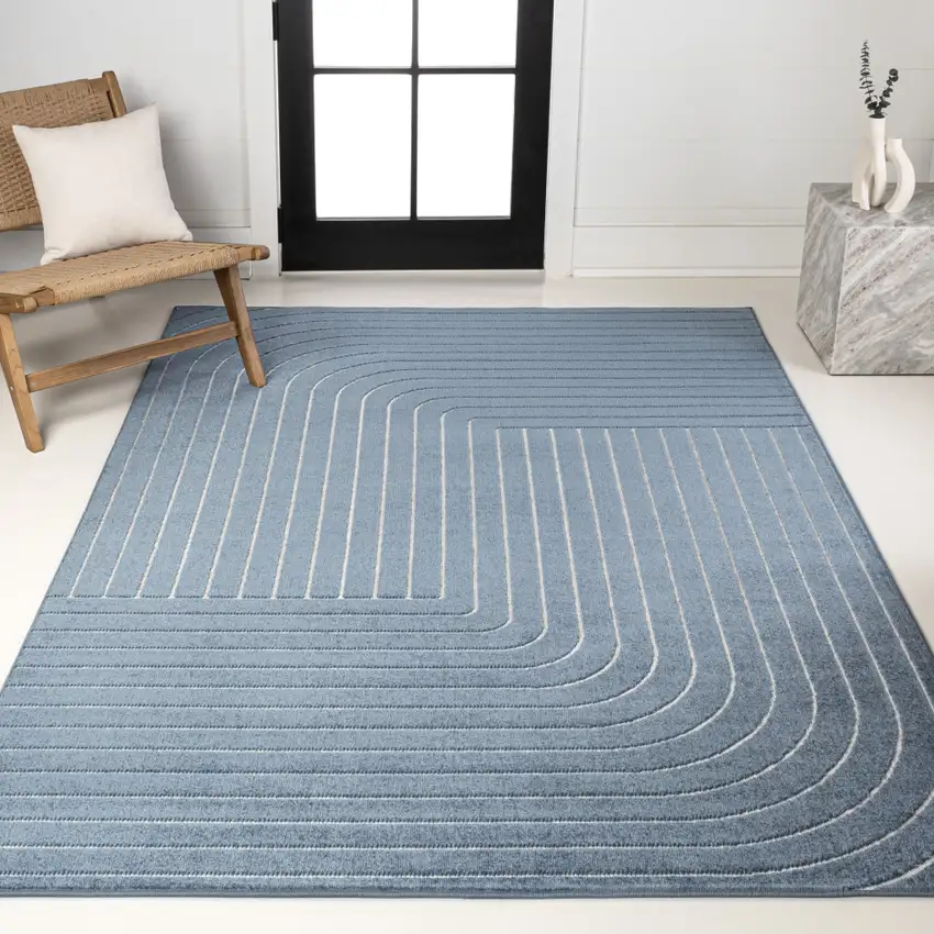Dark Blue And Cream Striped Indoor Outdoor Area Rug Photo 7