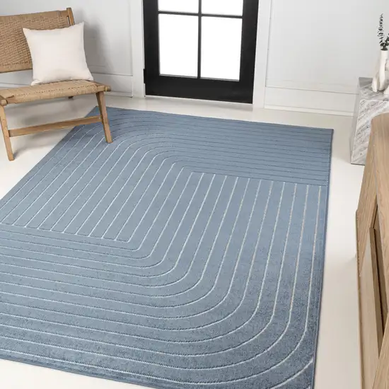 Dark Blue And Cream Striped Indoor Outdoor Area Rug Photo 5