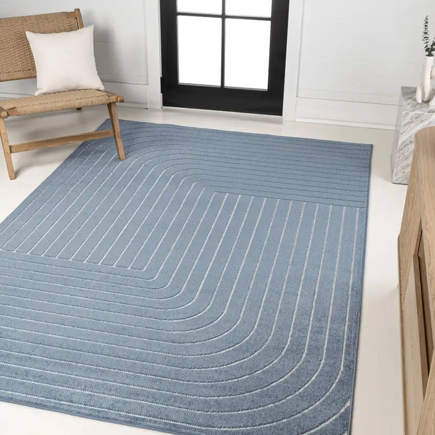 Dark Blue And Cream Striped Indoor Outdoor Area Rug Photo 5