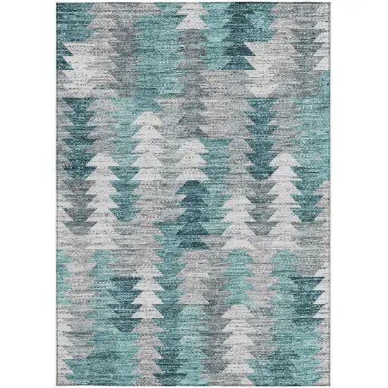 Dark Blue Aqua And Gray Geometric Washable Indoor Outdoor Area Rug Photo 7