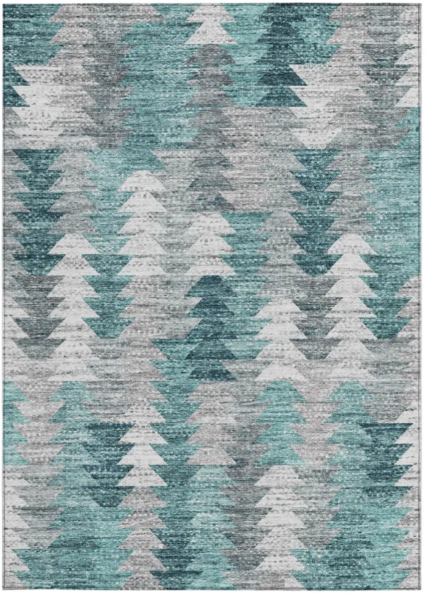 Dark Blue Aqua And Gray Geometric Washable Indoor Outdoor Area Rug Photo 7