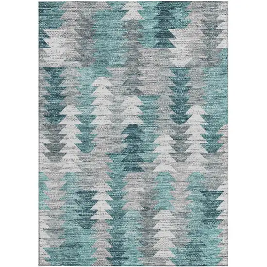 Dark Blue Aqua And Gray Geometric Washable Indoor Outdoor Area Rug Photo 7