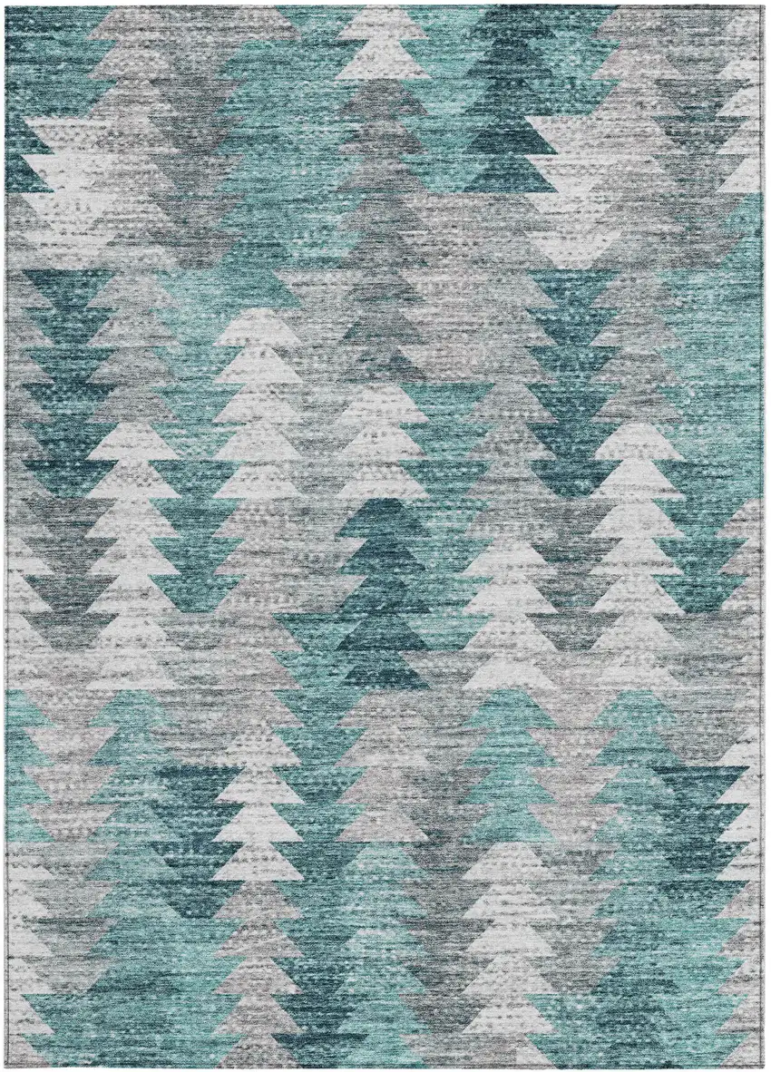 Dark Blue Aqua And Gray Geometric Washable Indoor Outdoor Area Rug Photo 7