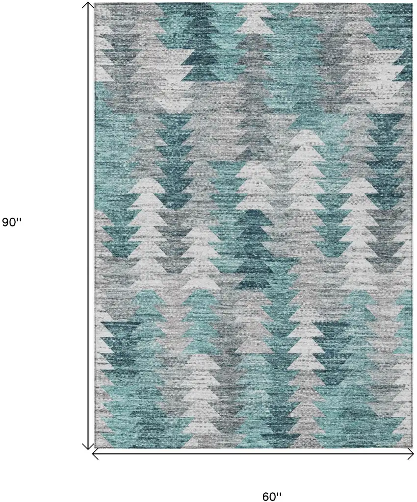 Dark Blue Aqua And Gray Geometric Washable Indoor Outdoor Area Rug Photo 3