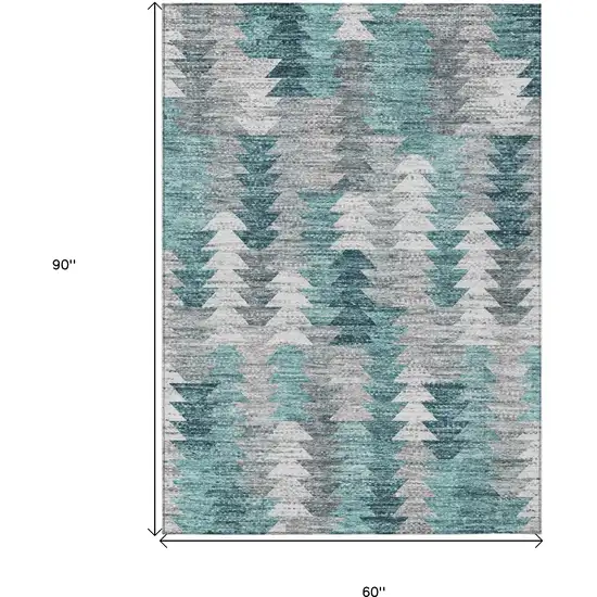 Dark Blue Aqua And Gray Geometric Washable Indoor Outdoor Area Rug Photo 3