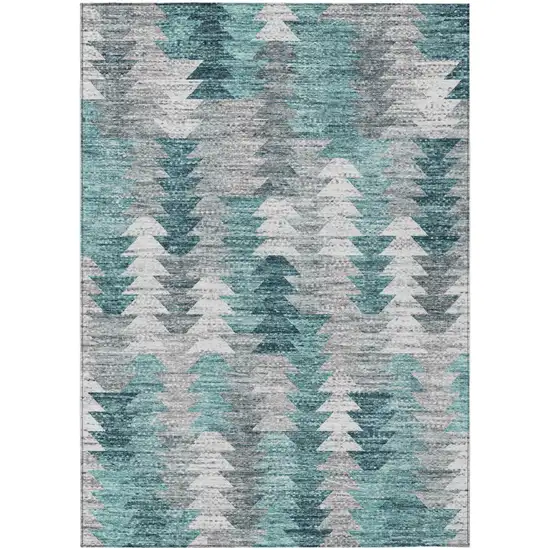 Dark Blue Aqua And Gray Geometric Washable Indoor Outdoor Area Rug Photo 2