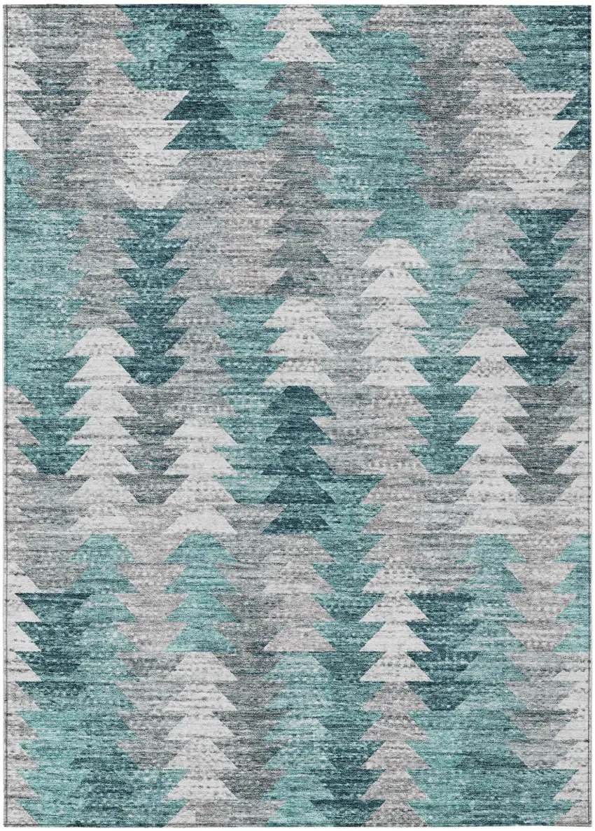 Dark Blue Aqua And Gray Geometric Washable Indoor Outdoor Area Rug Photo 2