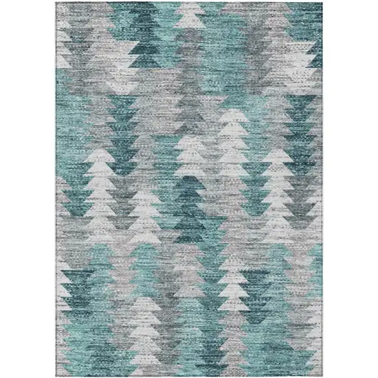 Dark Blue Aqua And Gray Geometric Washable Indoor Outdoor Area Rug Photo 2