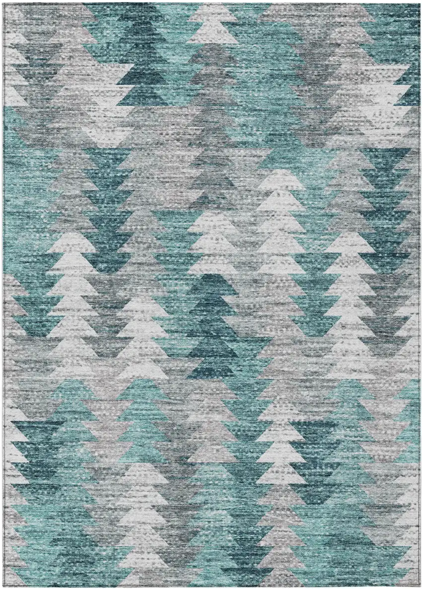 Dark Blue Aqua And Gray Geometric Washable Indoor Outdoor Area Rug Photo 2