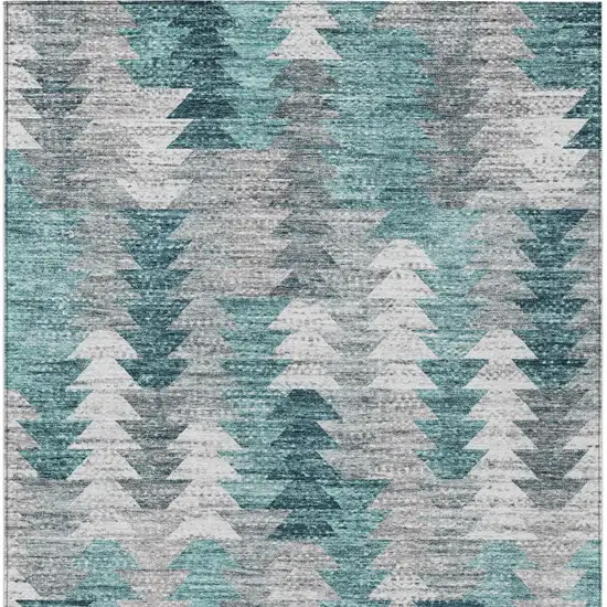 Dark Blue Aqua And Gray Geometric Washable Indoor Outdoor Area Rug Photo 7