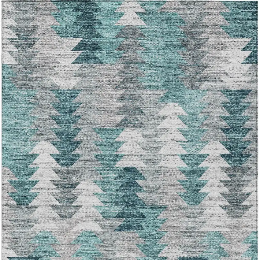 Dark Blue Aqua And Gray Geometric Washable Indoor Outdoor Area Rug Photo 7
