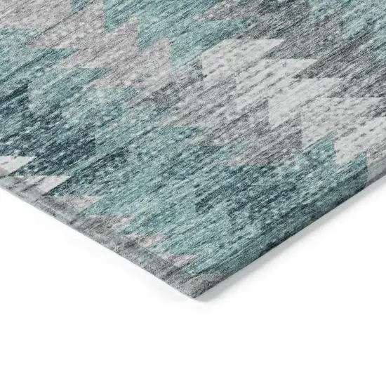 Dark Blue Aqua And Gray Geometric Washable Indoor Outdoor Area Rug Photo 5