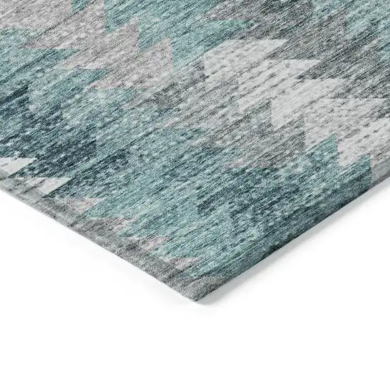 Dark Blue Aqua And Gray Geometric Washable Indoor Outdoor Area Rug Photo 5