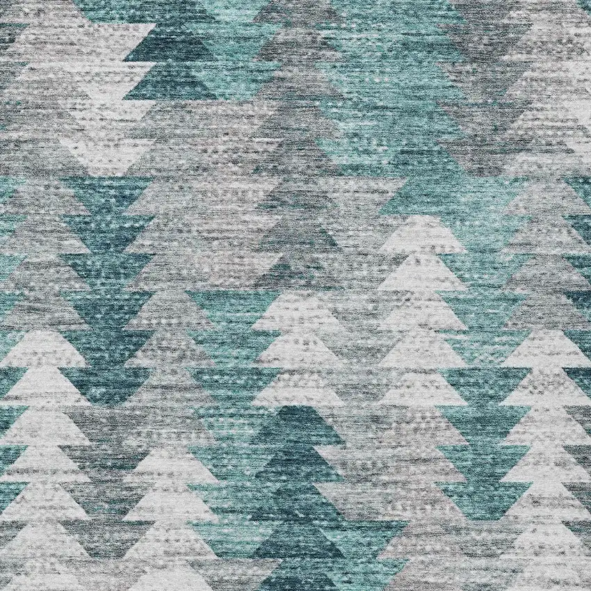 Dark Blue Aqua And Gray Geometric Washable Indoor Outdoor Area Rug Photo 6