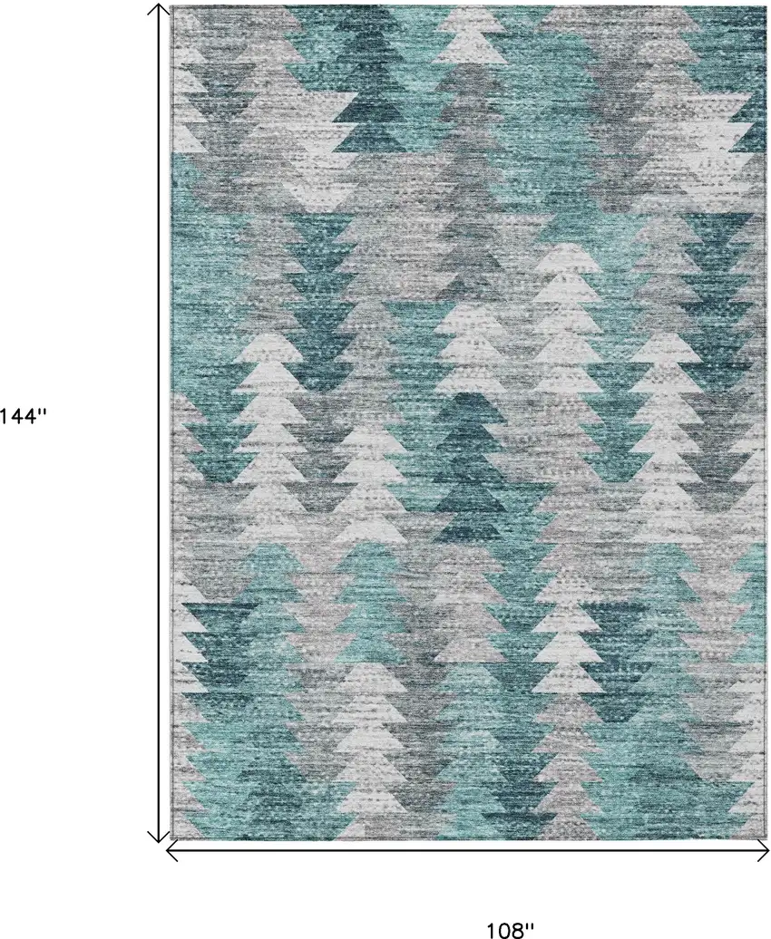 Dark Blue Aqua And Gray Geometric Washable Indoor Outdoor Area Rug Photo 3
