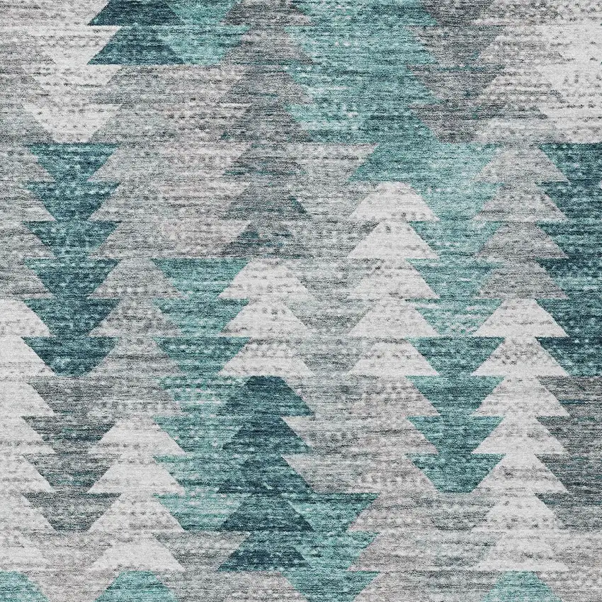 Dark Blue Aqua And Gray Geometric Washable Indoor Outdoor Area Rug Photo 5