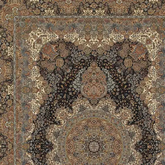 Dark Blue Black And Teal Medallion Area Rug With Fringe Photo 3