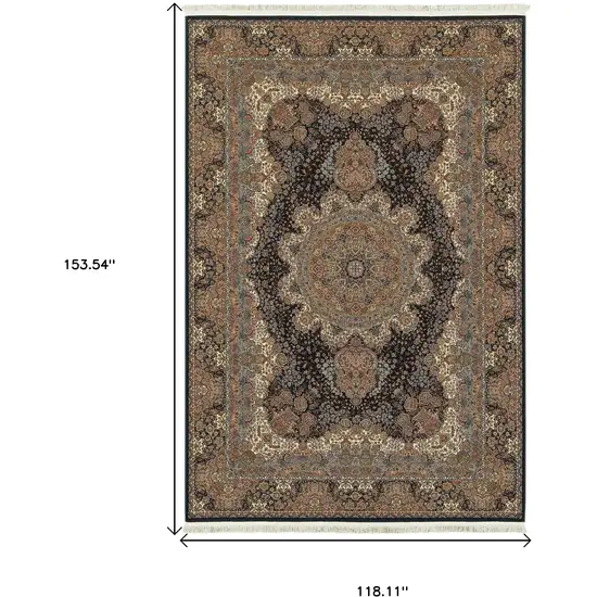 Dark Blue Black And Teal Medallion Area Rug With Fringe Photo 5