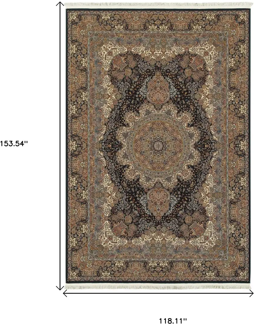 Dark Blue Black And Teal Medallion Area Rug With Fringe Photo 5