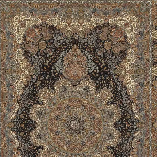 Dark Blue Black And Teal Medallion Area Rug With Fringe Photo 3