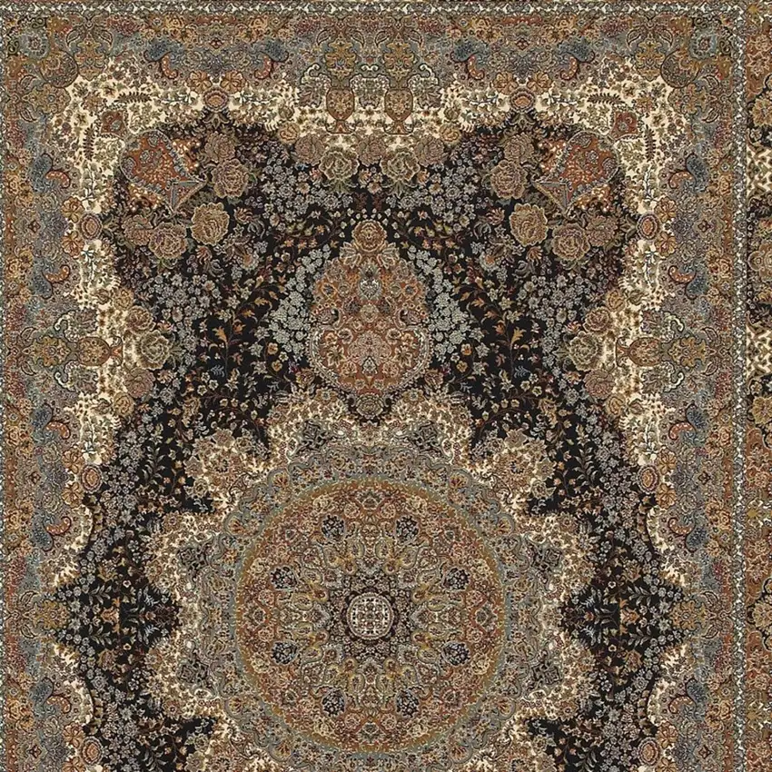 Dark Blue Black And Teal Medallion Area Rug With Fringe Photo 3