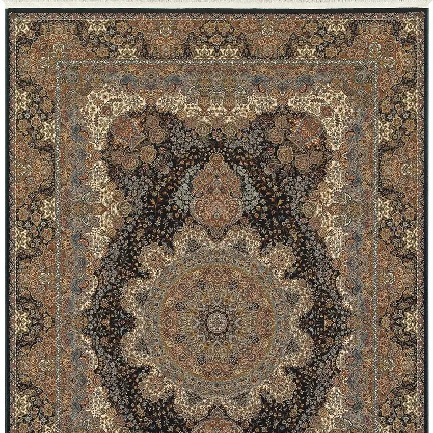 Dark Blue Black And Teal Medallion Area Rug With Fringe Photo 6