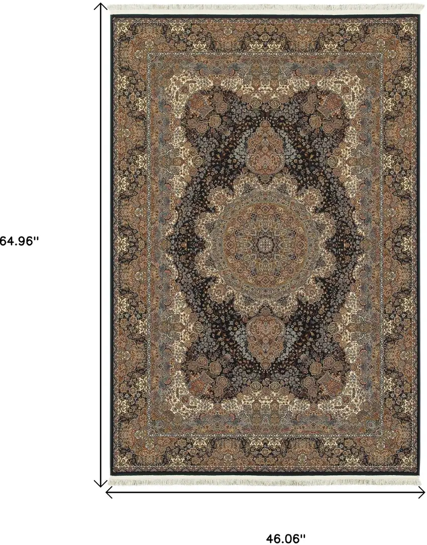 Dark Blue Black And Teal Medallion Area Rug With Fringe Photo 3