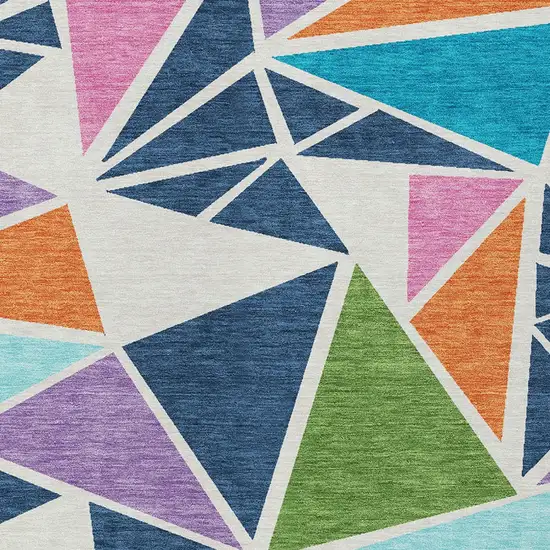 Dark Blue Green And Pink Geometric Washable Indoor Outdoor Area Rug Photo 6