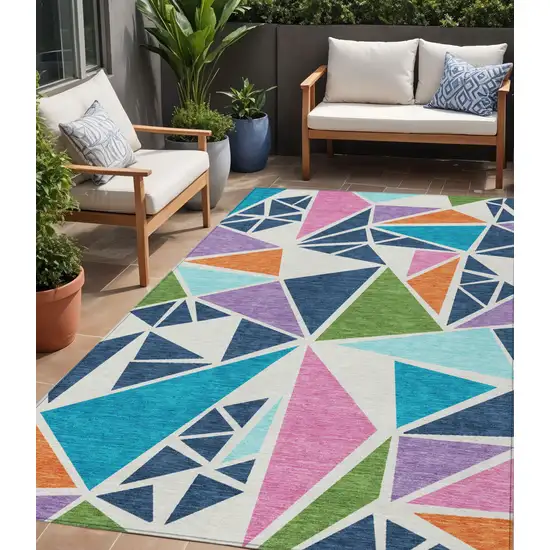 Dark Blue Green And Pink Geometric Washable Indoor Outdoor Area Rug Photo 1