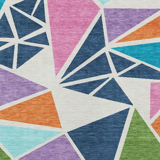 Dark Blue Green And Pink Geometric Washable Indoor Outdoor Area Rug Photo 6