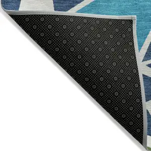 Photo of Dark Blue Green And Pink Geometric Washable Indoor Outdoor Area Rug