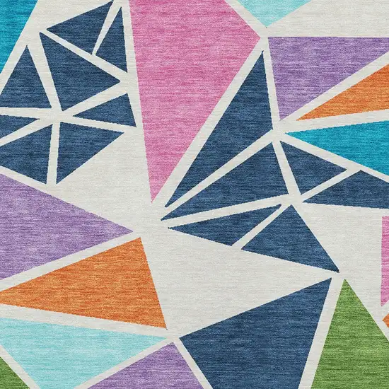 Dark Blue Green And Pink Geometric Washable Indoor Outdoor Area Rug Photo 6