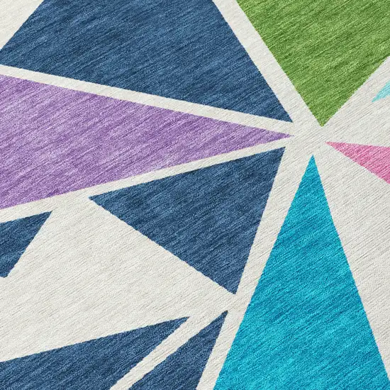 Dark Blue Green And Pink Geometric Washable Indoor Outdoor Area Rug Photo 7