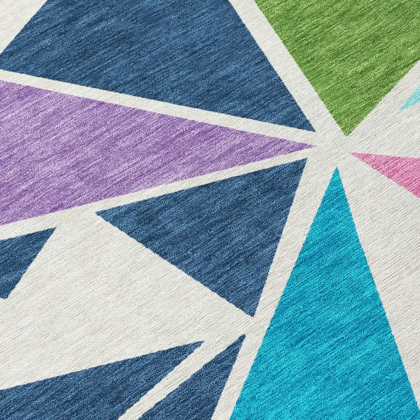 Dark Blue Green And Pink Geometric Washable Indoor Outdoor Area Rug Photo 7