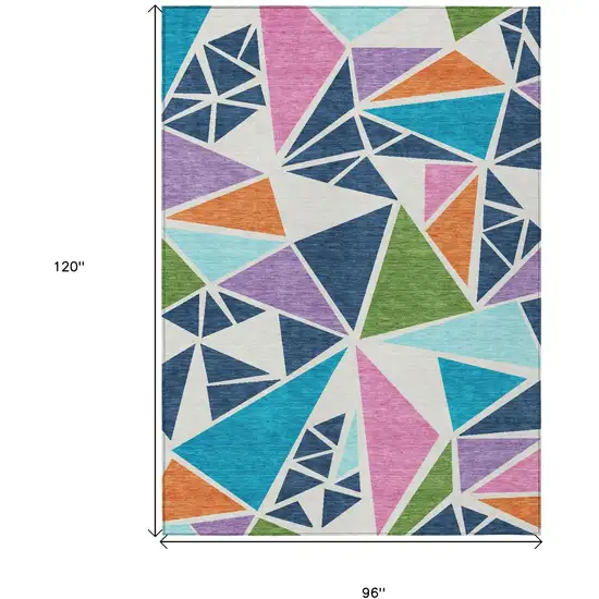 Dark Blue Green And Pink Geometric Washable Indoor Outdoor Area Rug Photo 3