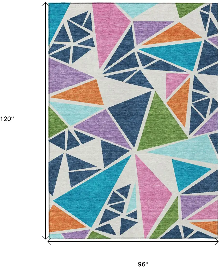 Dark Blue Green And Pink Geometric Washable Indoor Outdoor Area Rug Photo 3