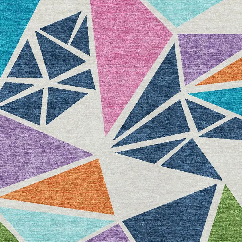 Dark Blue Green And Pink Geometric Washable Indoor Outdoor Area Rug Photo 6