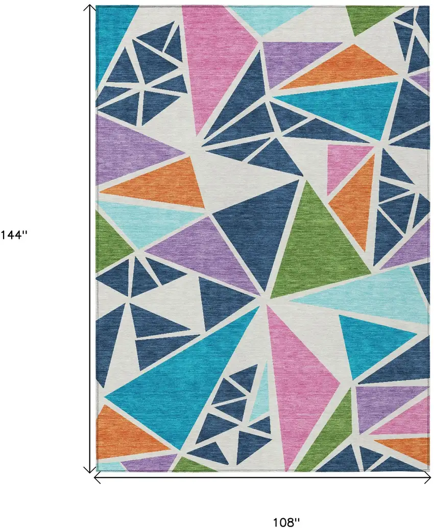 Dark Blue Green And Pink Geometric Washable Indoor Outdoor Area Rug Photo 3