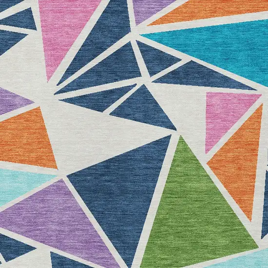 Dark Blue Green And Pink Geometric Washable Indoor Outdoor Area Rug Photo 6