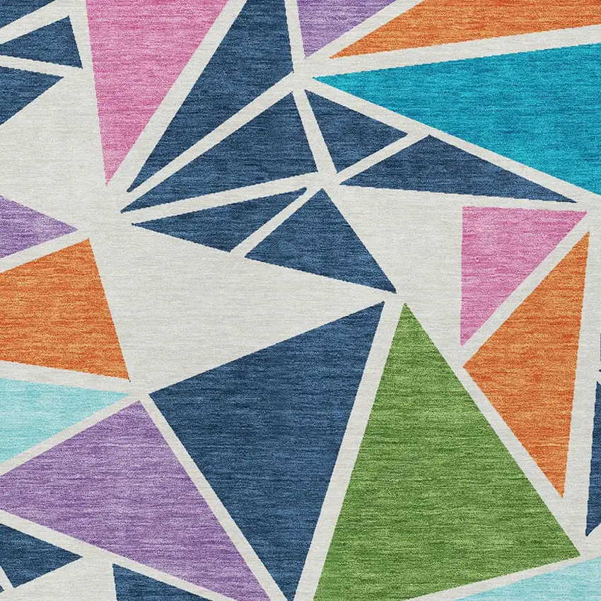 Dark Blue Green And Pink Geometric Washable Indoor Outdoor Area Rug Photo 6