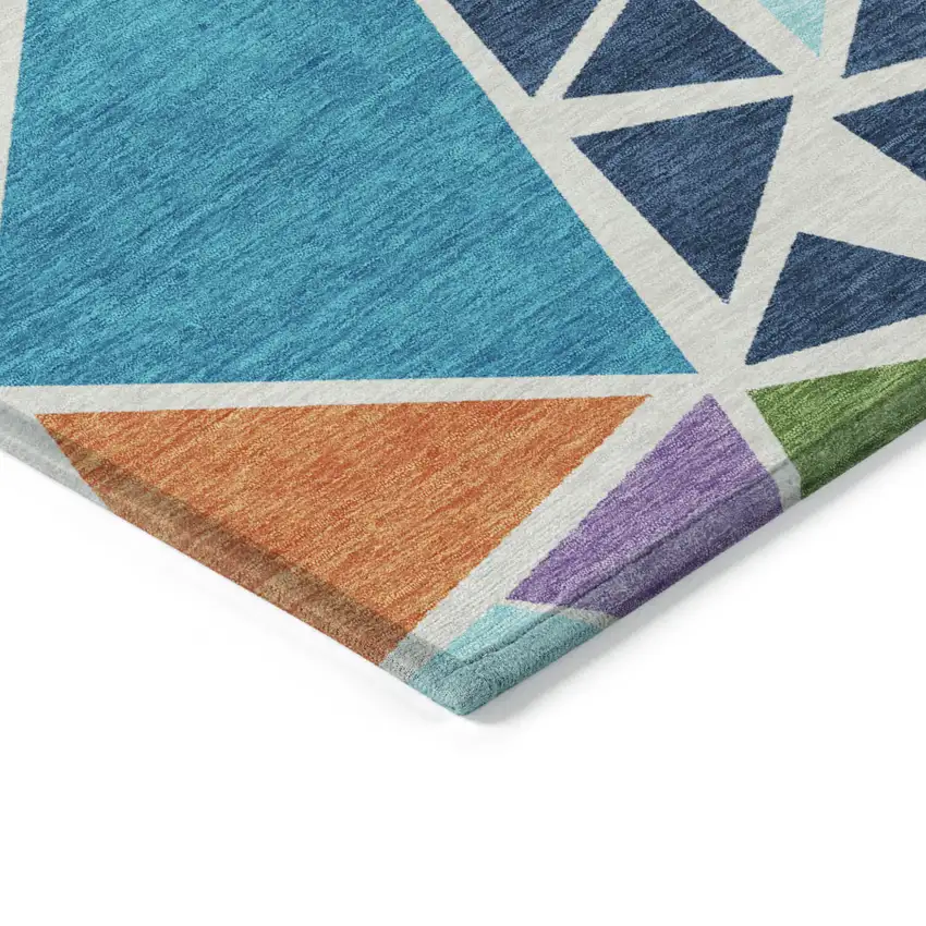 Dark Blue Green And Pink Geometric Washable Indoor Outdoor Area Rug Photo 4
