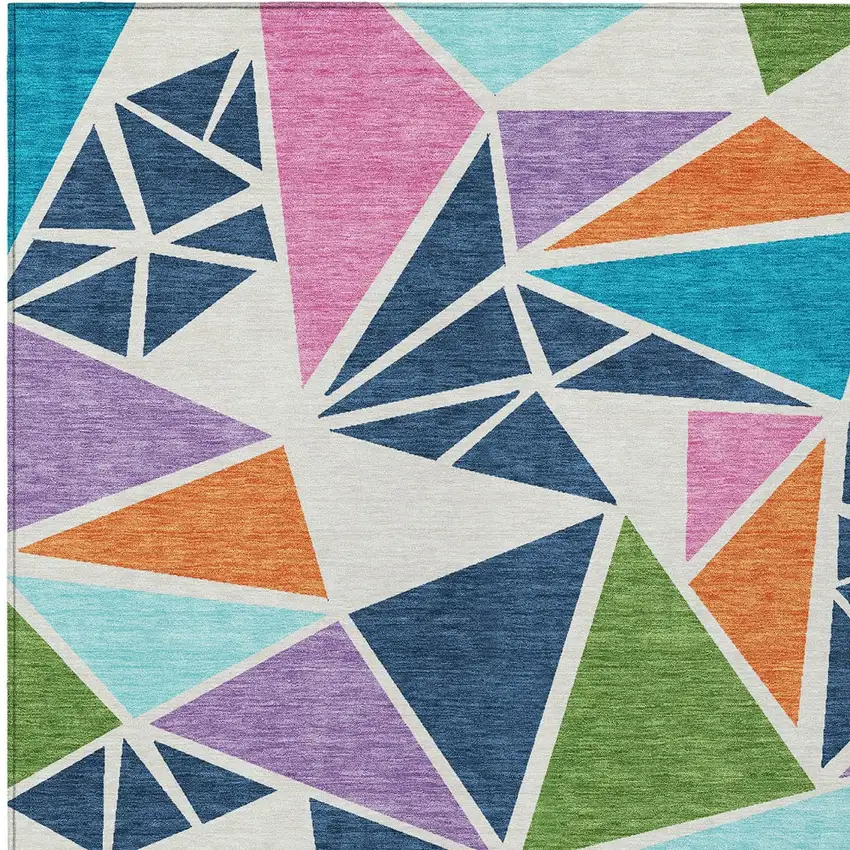 Dark Blue Green And Pink Geometric Washable Indoor Outdoor Area Rug Photo 8