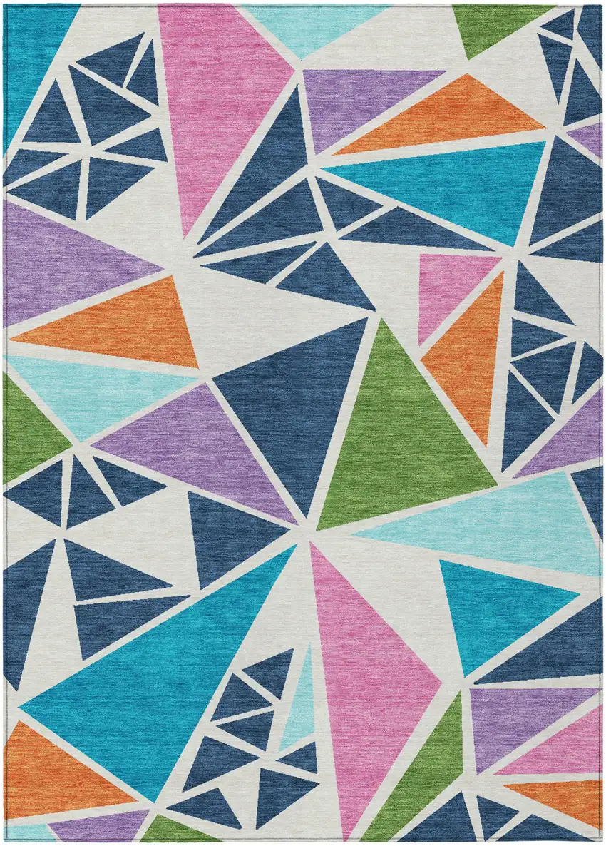 Dark Blue Green And Pink Geometric Washable Indoor Outdoor Area Rug Photo 2