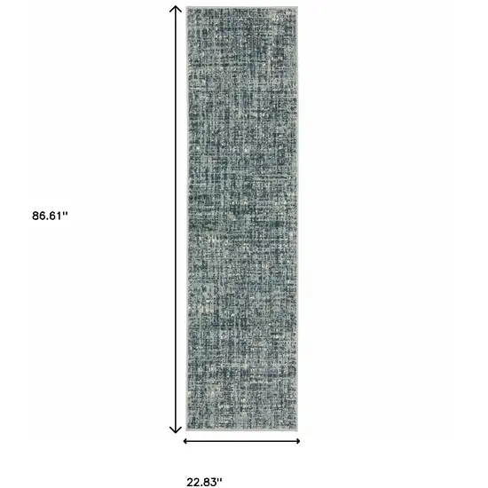 2' X 8' Dark Blue Light Blue Grey Ivory And Beige Abstract Power Loom Stain Resistant Runner Rug Photo 3