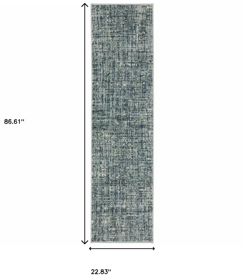 2' X 8' Dark Blue Light Blue Grey Ivory And Beige Abstract Power Loom Stain Resistant Runner Rug Photo 3